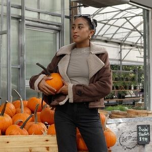 Sherpa and suede cropped jacket